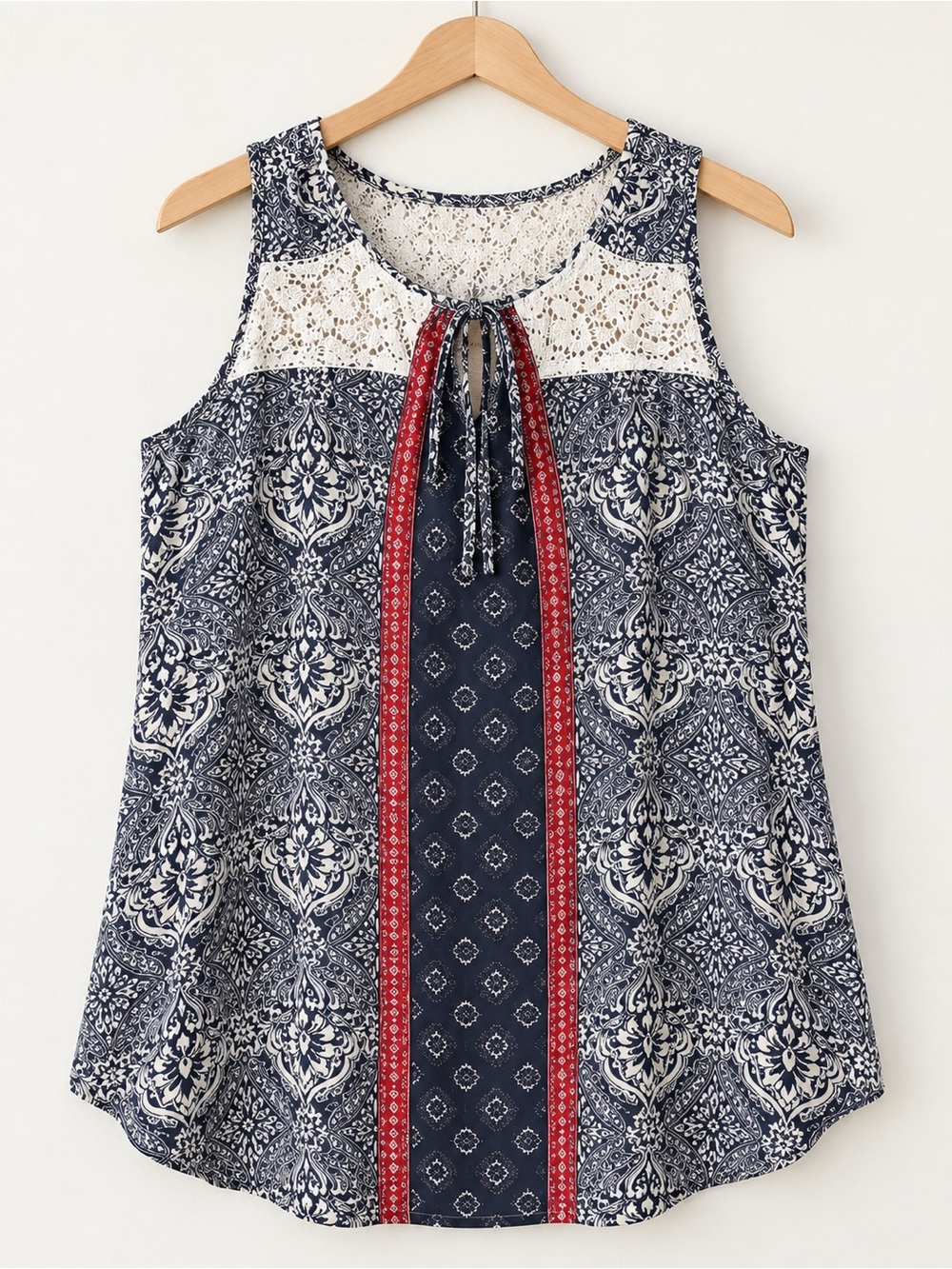Westport 1962 Size 2X Boho Paisley Lace Yoke Tunic Tank